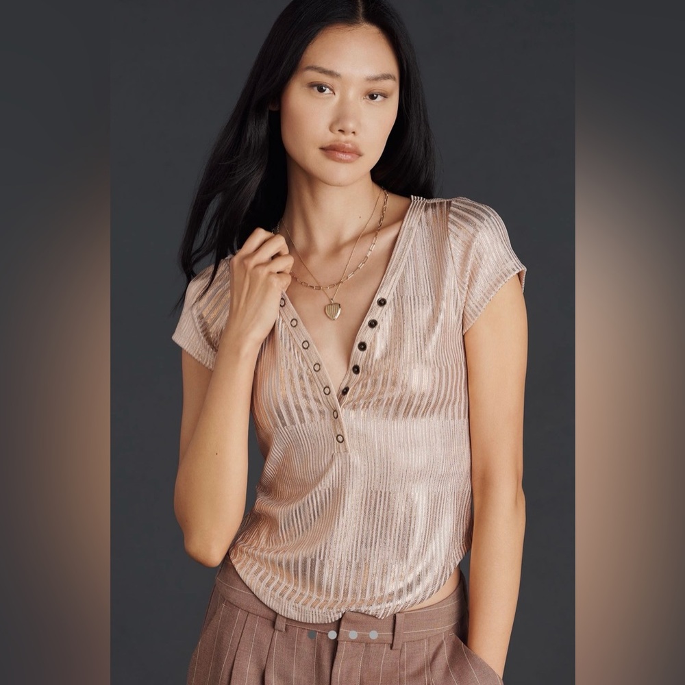 The Andie Scoop neck Ribbed Henley Top by Pilcro shine edition